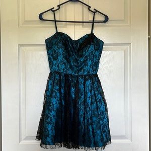 Blue Formal Dress with Black Lace